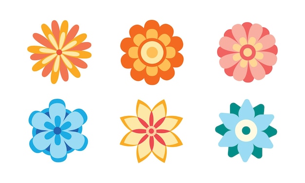 Набор векторных декоративных цветочных икон в плоском стиле коллекция силуэтов весенних цветов иллюстрация цветочного клипарта