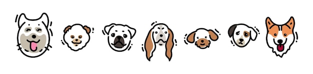 Набор векторных рисунков собачьих голов