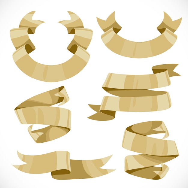 Набор векторных праздничных золотых лент различных форм для украшения