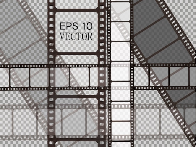 ベクトル 透明な背景に分離されたベクトルフィルムストリップのセット