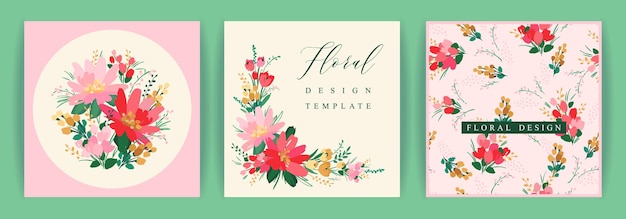 カード ポスター チラシ カバー家の装飾およびその他のベクトル花柄テンプレートのセット