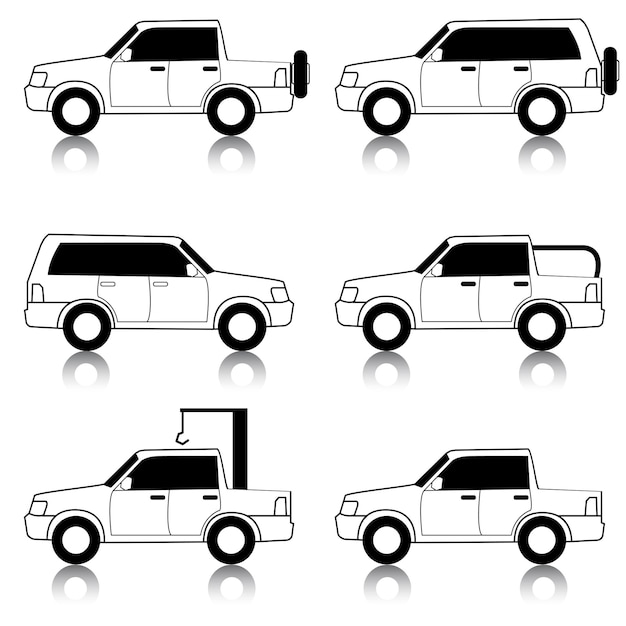 ベクトル ベクトル アイコン交通機関記号のセット白地に黒車車両車体