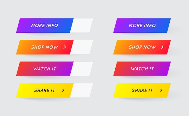 Набор векторных современных градиентных приложений или игровых кнопок модные градиентные цвета с тенями