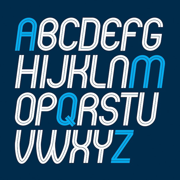 흰색 선으로 만든 벡터 대문자 둥근 섬세한 영어 알파벳 문자 세트는 홍보 비즈니스에서 로고 생성에 사용할 수 있습니다.