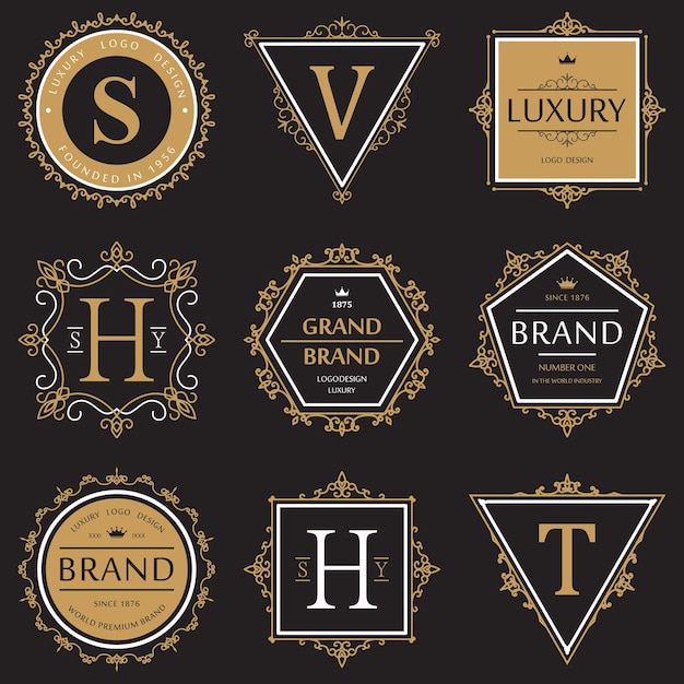 Vector set of verzameling van sierlijke of vignet merk of product vintage banner of retro logo