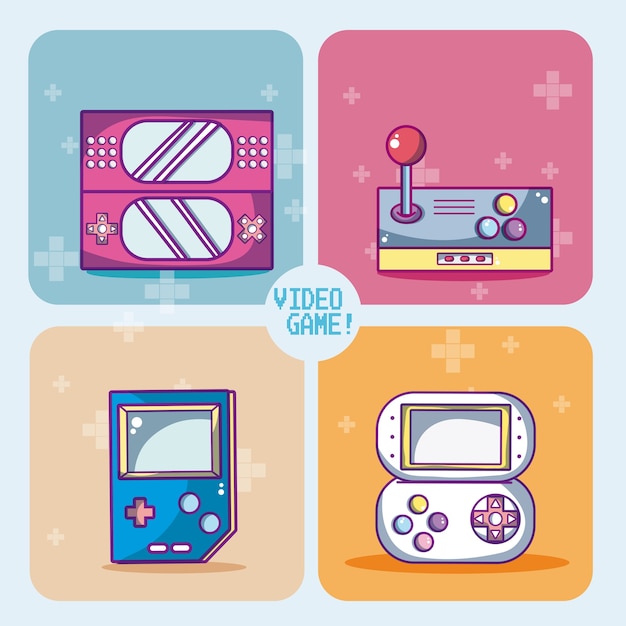 Вектор Набор значков видеоигр в красочных квадратах векторных иллюстраций графический дизайн
