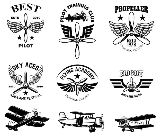 Набор старинных эмблем шоу самолета