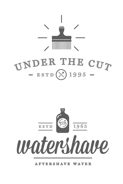 ロゴとエンブレムのデザインのためのヴィンテージ理髪店ラベルテンプレートのセットベクトル