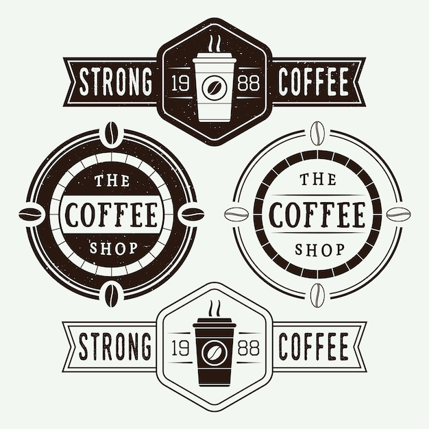 ヴィンテージコーヒーベクトルのロゴ、ラベル、エンブレムのセット