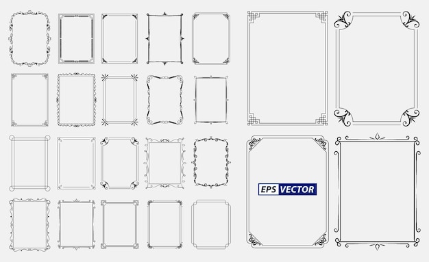 Набор старинных декоративных рамок или старинных прямоугольных орнаментов или каллиграфических рамок в стиле ретро