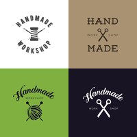 ヴィンテージレトロの手作りバッジ、ラベルとロゴの要素、地元の縫製店、ニットクラブ、手作りのアーティストやニットの会社のためのレトロなシンボルのセット。テンプレートロゴ。