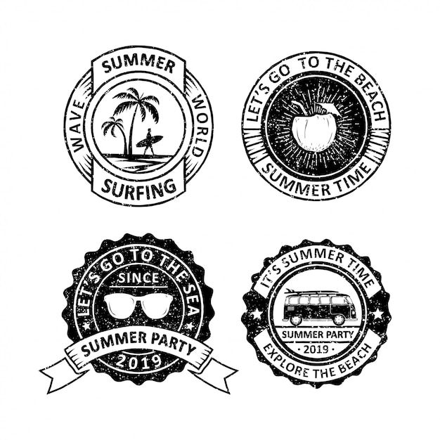 Набор старинных летних значков, этикеток, эмблем и логотипа