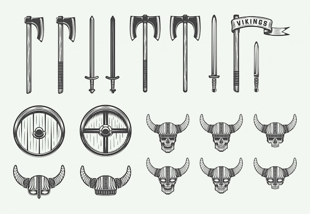 ベクトル ビンテージバイキング武器のセット