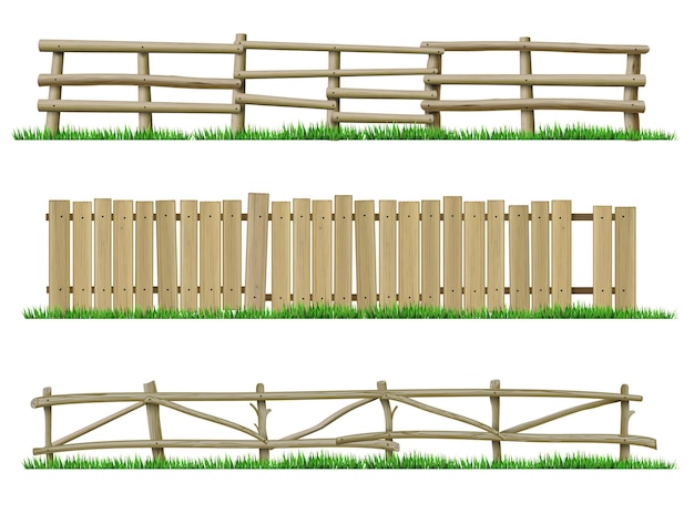 Набор старинных деревянных заборов из веток
