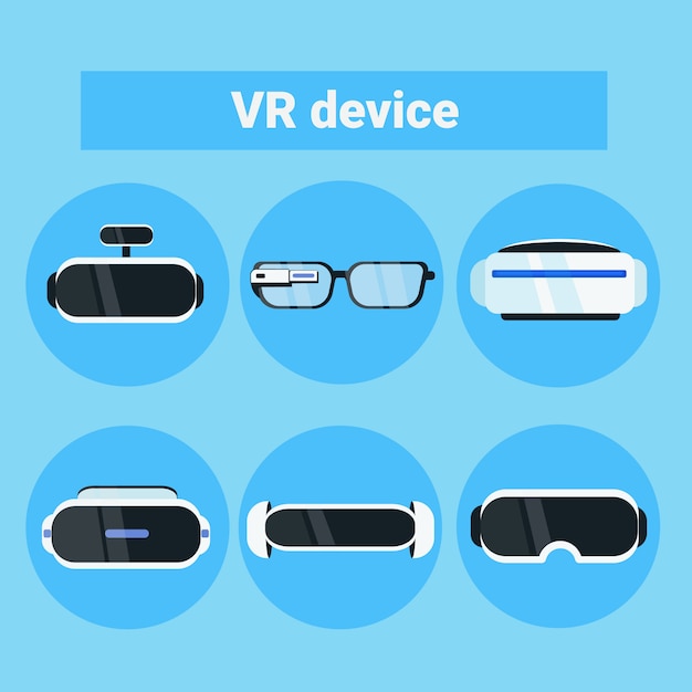 Набор иконок vr devices современные очки виртуальной реальности, очки и гарнитура коллекция