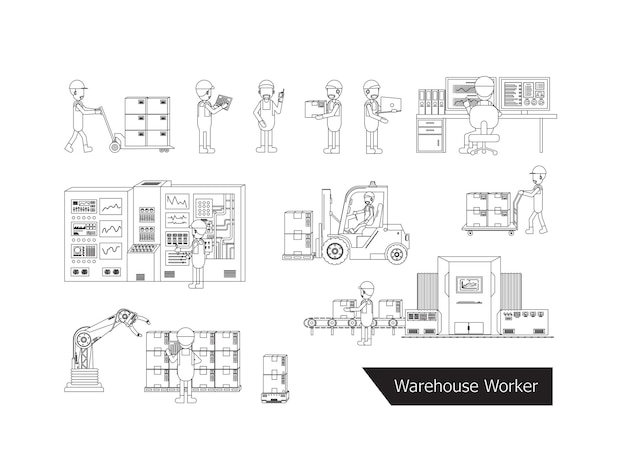Набор складских рабочих символов векторные иллюстрации