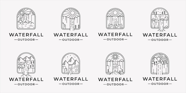 Набор водопада логотип линии искусства простой минималистский вектор иллюстрации шаблон значок графический дизайн