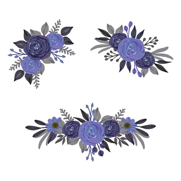 水彩花の花束のセット