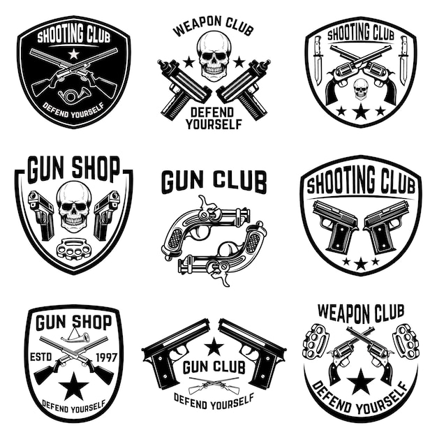 무기 클럽, 총가 게 엠 블 럼 세트 권총과 레이블. 삽화