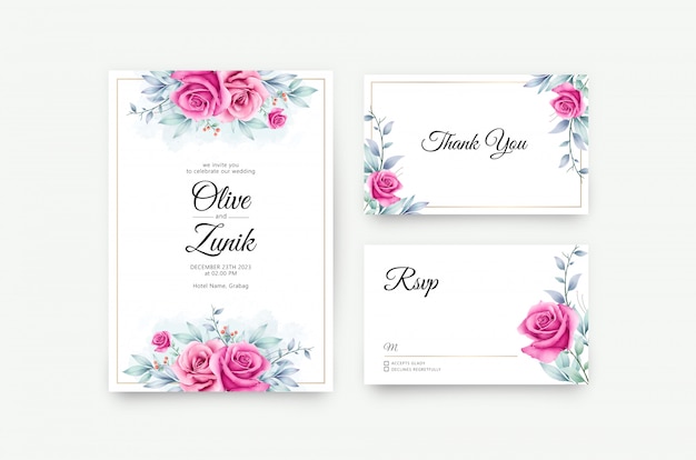 Набор свадебной открытки с красивой цветочной акварелью
