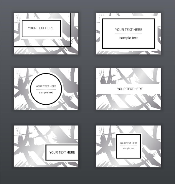 Набор шаблонов белые черные и серебряные визитки современный абстрактный дизайн кисть текстуры