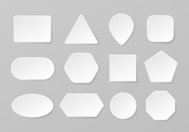 白い空白のボタンの幾何学的形状のセット