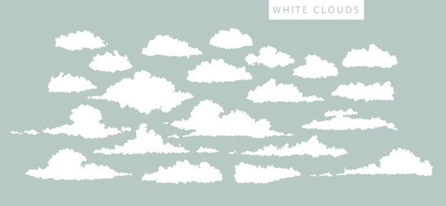 青い背景の上の白い雲のセット