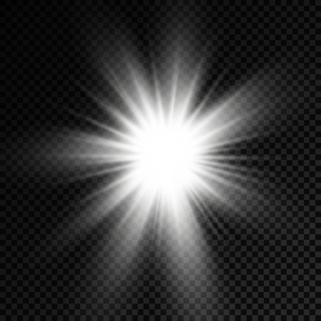 白い光る光のセットバースト光輝く星太陽光線光効果太陽のフレア