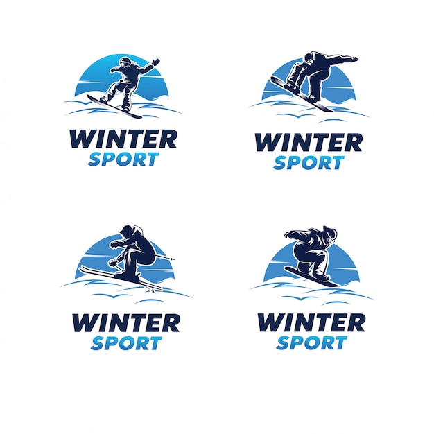 冬のスポーツのロゴのセット。スノーボードのロゴ