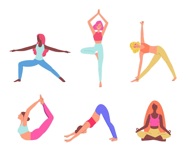 Набор женщин, практикующих йогу