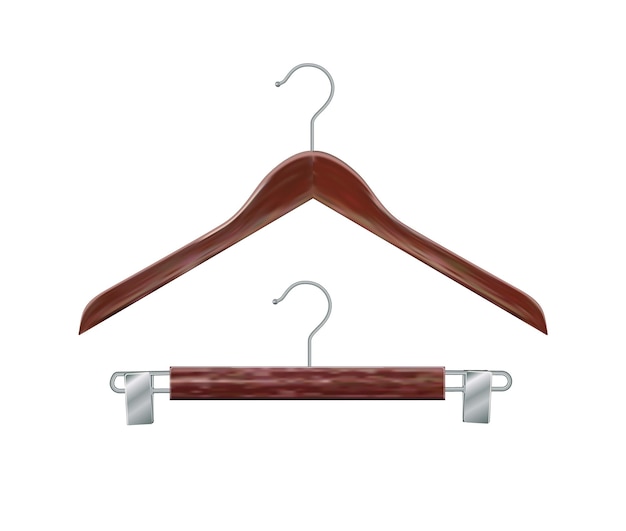 Вектор Набор деревянных вешалок для одежды из красного дерева вешалка для одежды реалистичная векторная вешалка для одежды деревянная вешалка крупным планом на заднем плане дизайн шаблона клипарта или макета для графики вектор