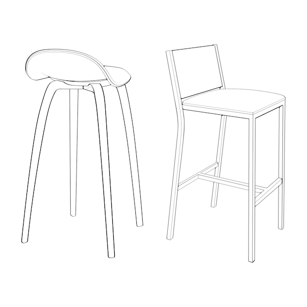 Вектор Барный стул идеальная линия искусства икона штриховое искусство настраиваемая иллюстрация ночной клуб питьевой заведение паб мебель векторный изолированный рисунок контура