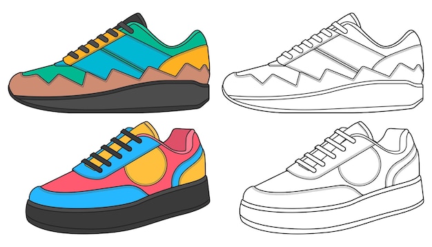 Set off Sneaker shoe Concept Flat design Vector illustration Sneakers in flat style