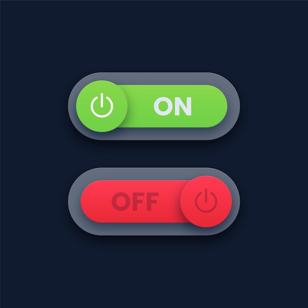 Vector set of on and off toggle switch buttons