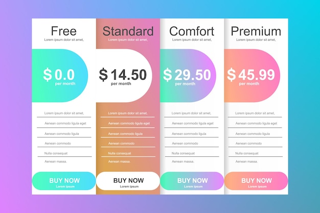 Vector set of offer tariffs ui ux vector banner for web app set of pricing table order box button