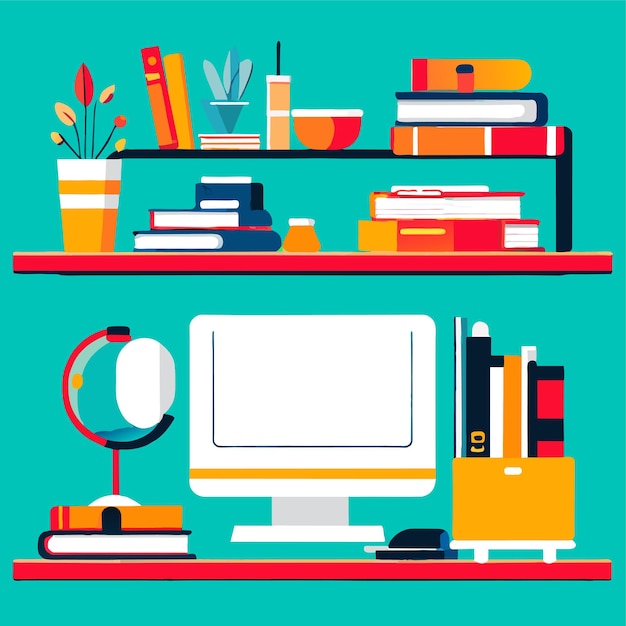 Set of office accessories on shelf vector illustration