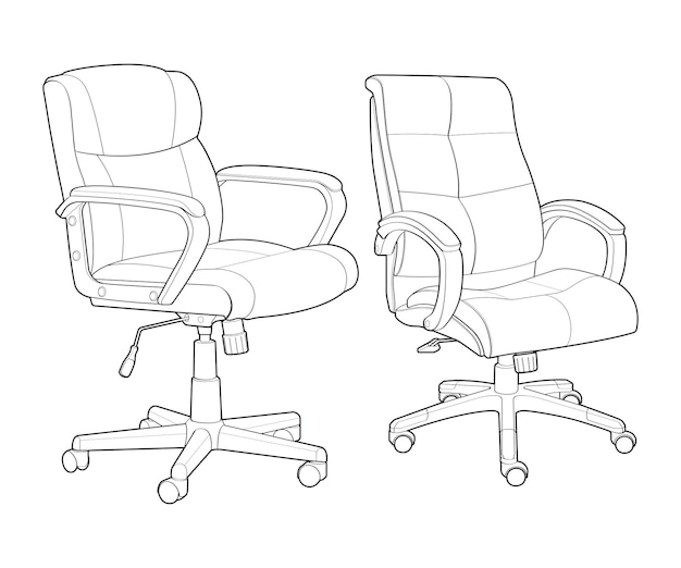 Set office chair isolated line art Vector illustration interior furniture on white background Office chair line art for coloring book