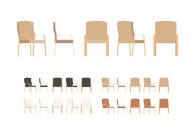 Set di sedie da ufficio in stile cartone animato piatto.