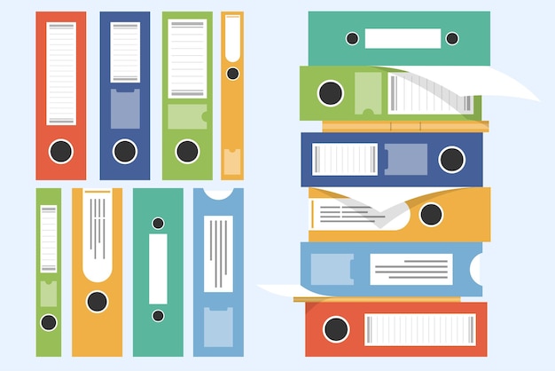 Набор папки для офисных документов Складка папки для файлов плоский дизайн икона векторная иллюстрация