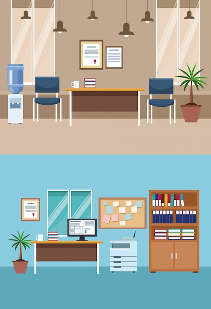 Vector set of office interior