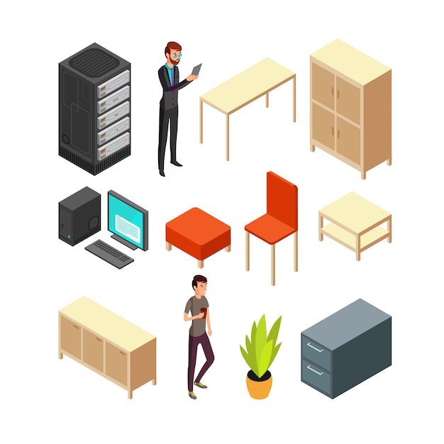 Set of office isometric icons