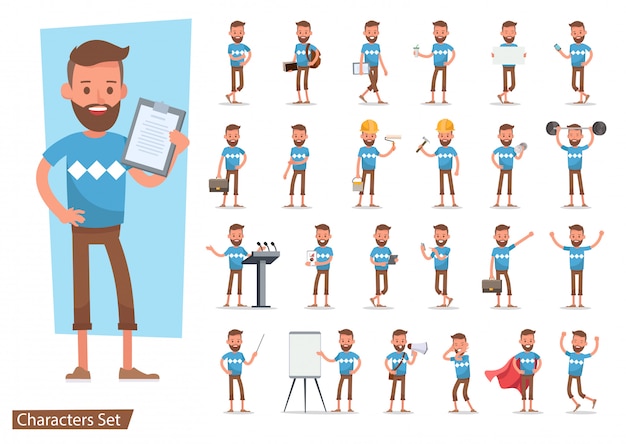 Vector set of office man worker character