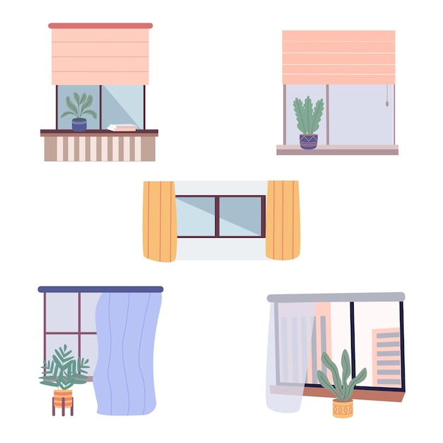 Vector set of office windows in the interior