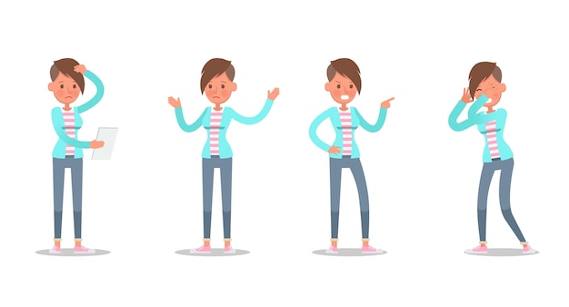 set of office woman worker character