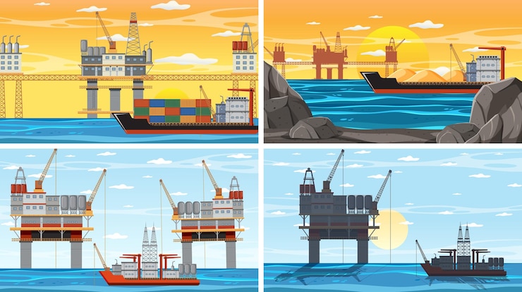 Vector set of oil petrol and gas relevant scene