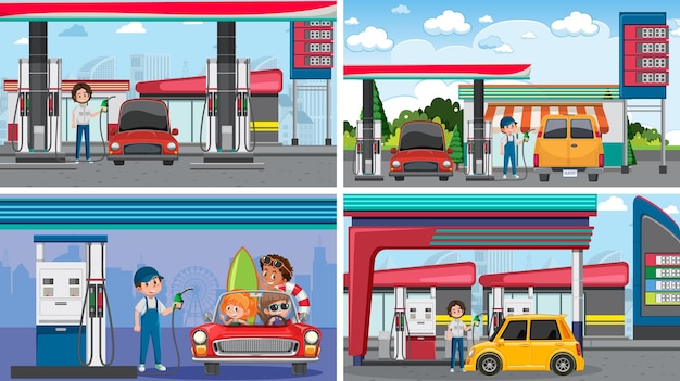 Vector set of oil petrol and gas relevant scene