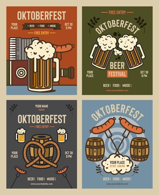 Set of Oktoberfest beer festival poster flyer banner template Vintage style poster