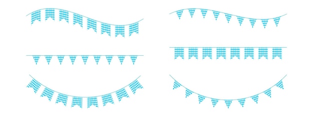 Vector set of oktoberfest garlands with pennants in bavarian blue and white colors