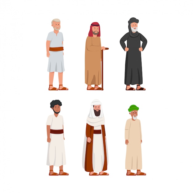 Vector set of old ancient arabian man character