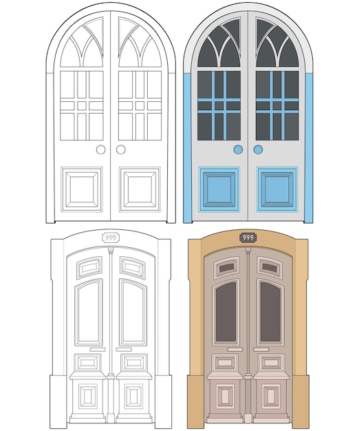 Vector set of old door vector art old door isolated on white background old door in line art style vector for coloring book